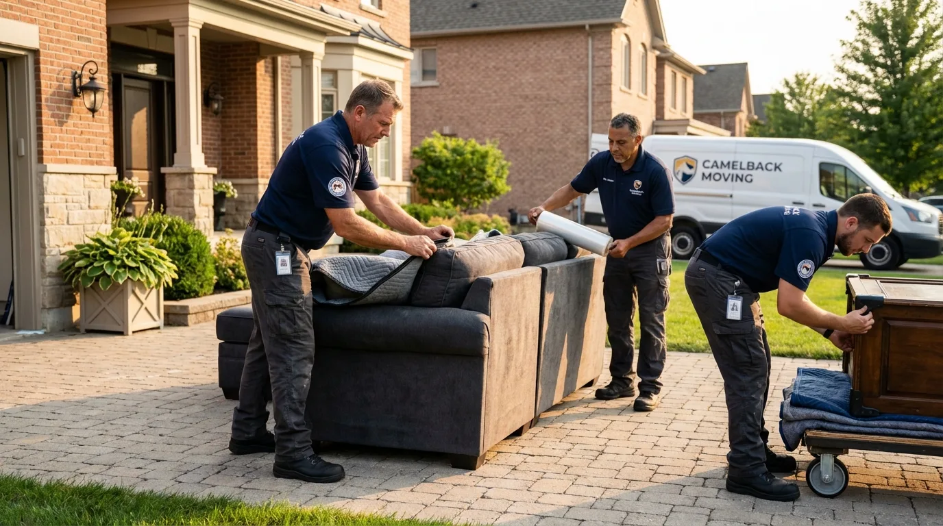Large estate moving crew wrapping furniture in Englishtown, NJ
