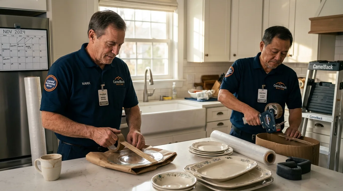 Professional crew packing kitchen dishware in Englishtown, NJ