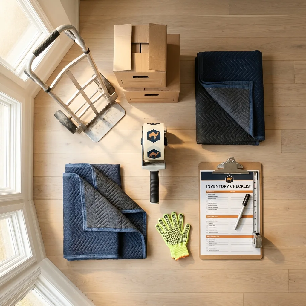 Professional moving supplies and packing materials layout for Englishtown residential relocations